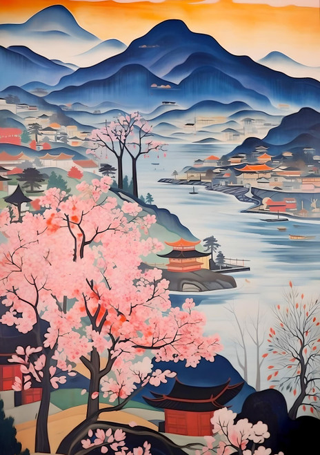 0_Korean Travel Poster, South Korea Print, Asian Print, Oriental Decor, Floral T