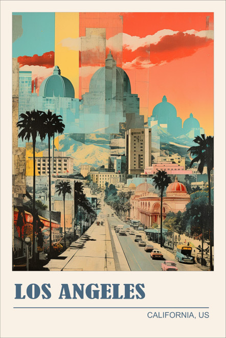 Los Angeles California US collage vintage art travel poster wall decoration