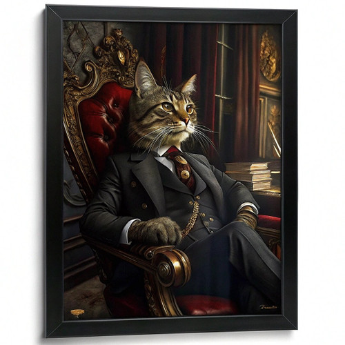 Elegant Feline Royalty Art Print Sophisticated Cat in Suit Vintage Cat Wall Art