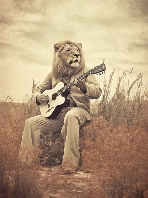 Lion Playing Guitar-3--3by4 Poster Canvas Funny Annimals Pritnt A0 A1 A2 A3 A4 A