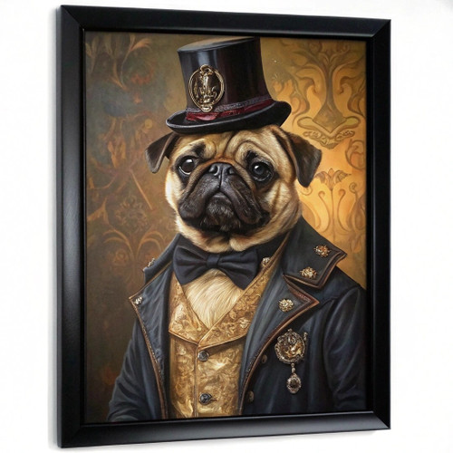 Elegant Pug in Top Hat - Sophisticated Dog Portrait - Whimsical Animal Wall Art