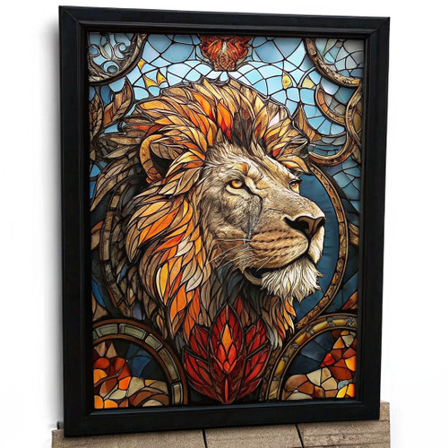 Stain Glass Lion Print Animal Wall Art Print Home Decor Stained Glass Lion Art (
