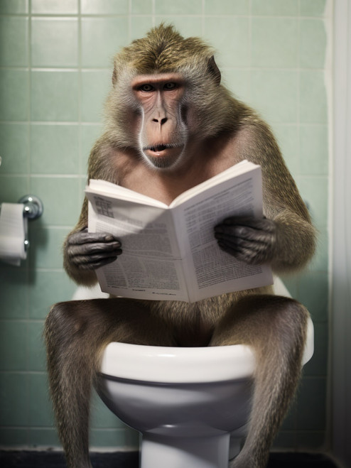 Baboon on Toilet-6--3by4 Poster Canvas Funny Annimals Pritnt A0 A1 A2 A3 A4 A5 A