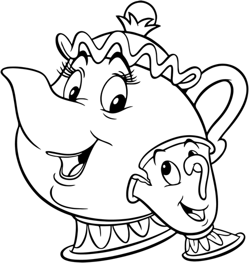 Chip and Mrs. Potts Outline Poster Canvas Movie Film Print A0 A1 A2 A3 A4 A5 A6