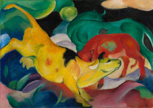 Franz Marc - Cows Version 2 (blue red and yellow) Poster Canvas Movie Film Print