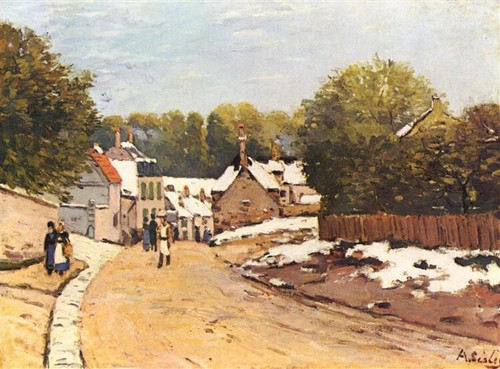 Alfred-Sisley-first-snow-in-louveciennes-1870 Poster Canvas Movie Film Print A0