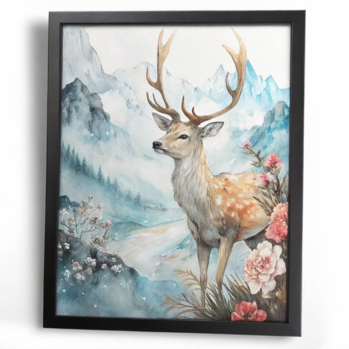 Mystic Stag Wall Art Print Pastel Colour Artwork Framed Picture For The Lounge P