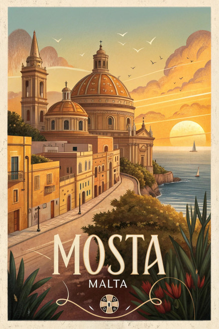 Enthralling Mosta Malta Travel Poster - Majestic Dome Art Print Poster Movie Fil