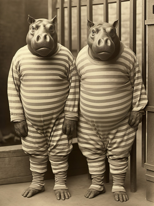 Hippos in Prison-6--3by4 Poster Canvas Funny Annimals Pritnt A0 A1 A2 A3 A4 A5 A