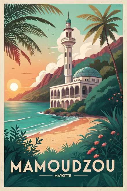 Magical Mamoudzou Mayotte Travel Poster - Tropical Island Vibrant Art Print Post