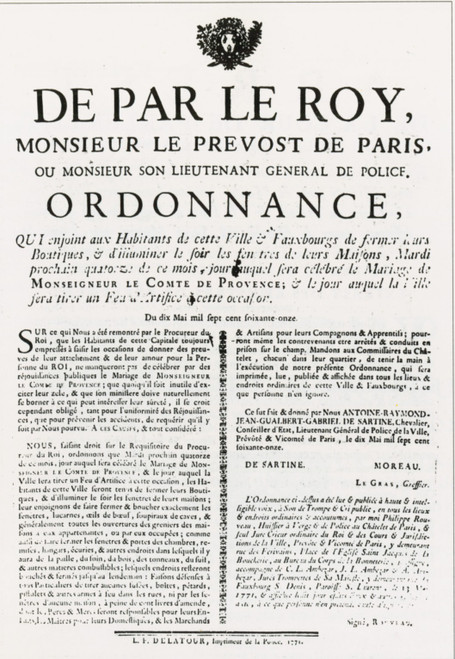 1771 Invitation to celebrate the marriage of the Count de Provence,, Post Art Ga