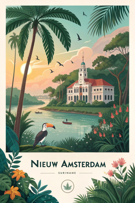 Vibrant Nieuw Amsterdam, Suriname - Exotic Travel Poster Art Print Poster Movie