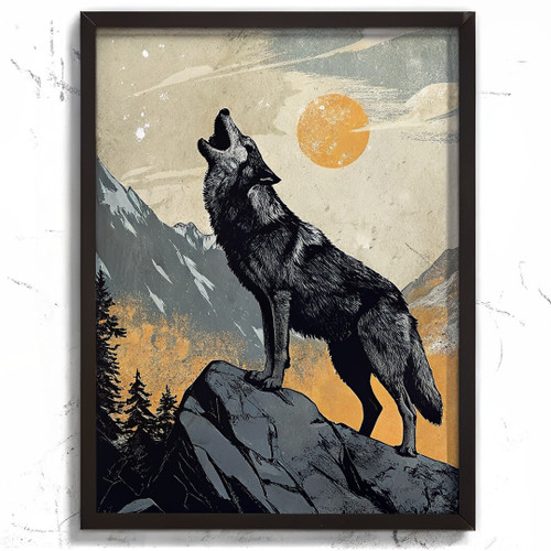 Majestic Wolf Howling at Moon - Wilderness Nature Art Print Wolf Wall Art Poster