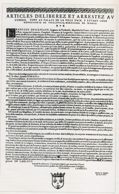 1563 Edit de pacification au cours des guerres de religion, à Aix, Edict of pac