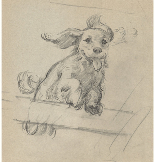 Gil Elvgren - Pinup Girl - Happy Puppy study for Wait for Me Poster Canvas Movie