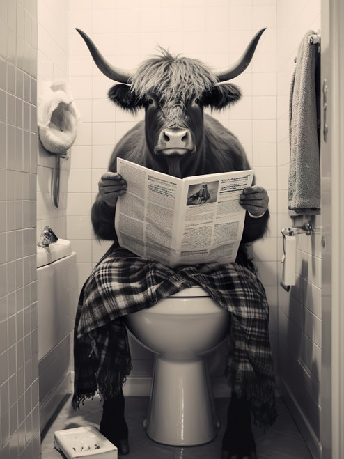 Highland Cow on Toilet-4--3by4 Poster Canvas Funny Annimals Pritnt A0 A1 A2 A3 A