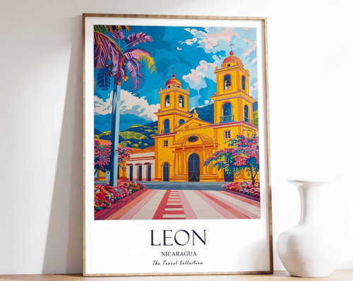 10_Leon Print, Leon Travel Poster, Nicaragua Travel Print, Tropical Decor, Botan