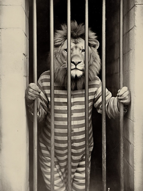 Lion in Prison-1-- 3by4 Poster Canvas Funny Annimals Pritnt A0 A1 A2 A3 A4 A5 A6