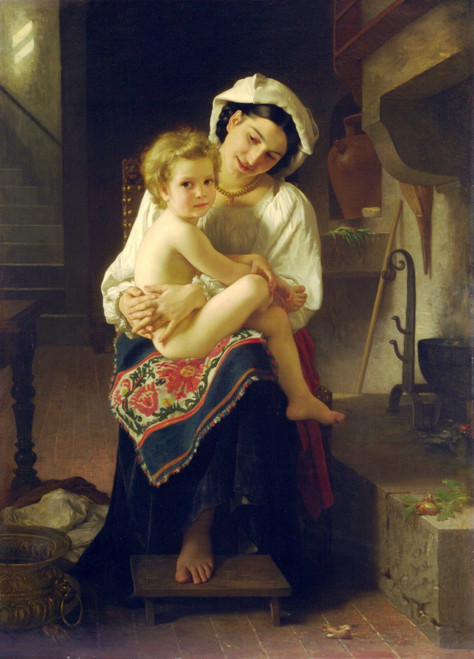 William Adolphe Bouguereau - Young Mother Gazing At Her Child 1871 Poster Canvas