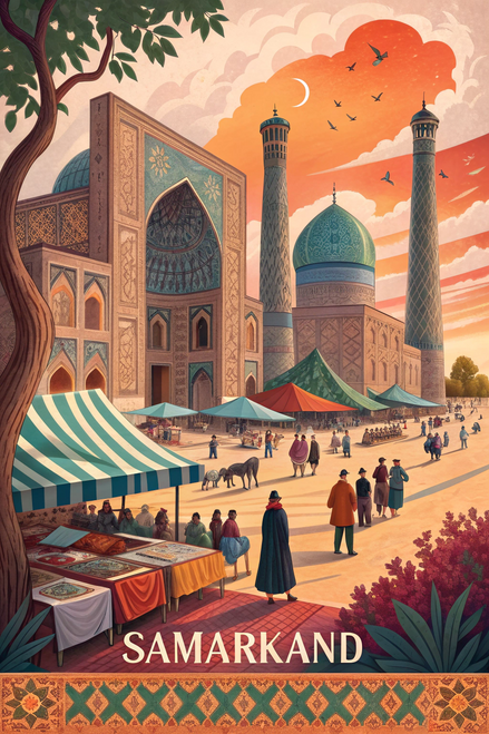 Exquisite Samarkand Uzbekistan Travel Poster - Silk Road Splendor Art Print Post