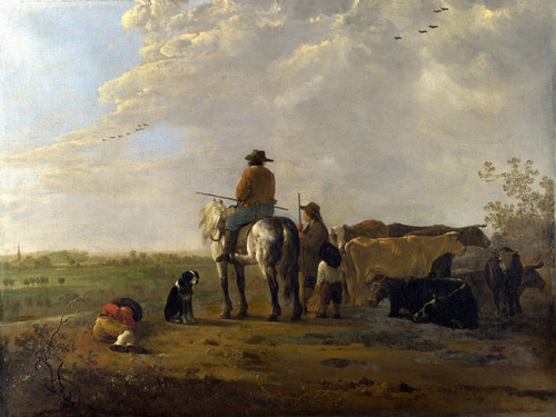 CUYP, Aelbert - A Landscape with Horseman, Herders and Cattle Poster Canvas Prin CUYP, Aelbert - A Landscape with Horseman, Herders and Cattle Poster Canvas Prin