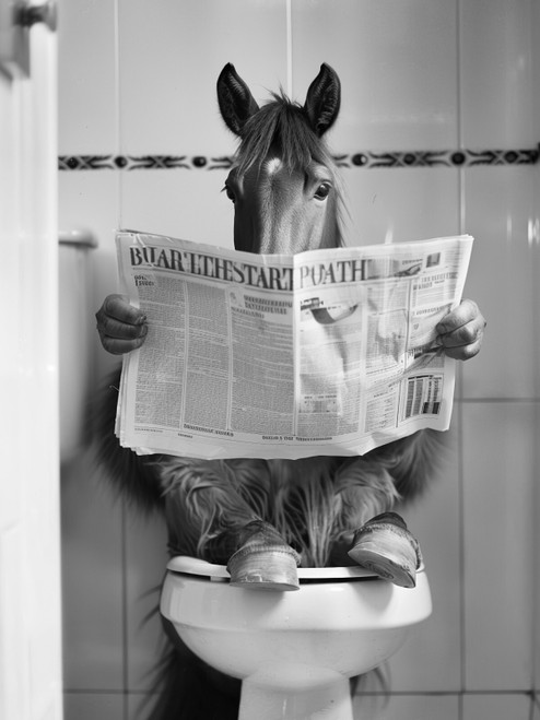 Horse on Toilet-BlackAndWhite-3by4 Poster Canvas Funny Annimals Pritnt A0 A1 A2