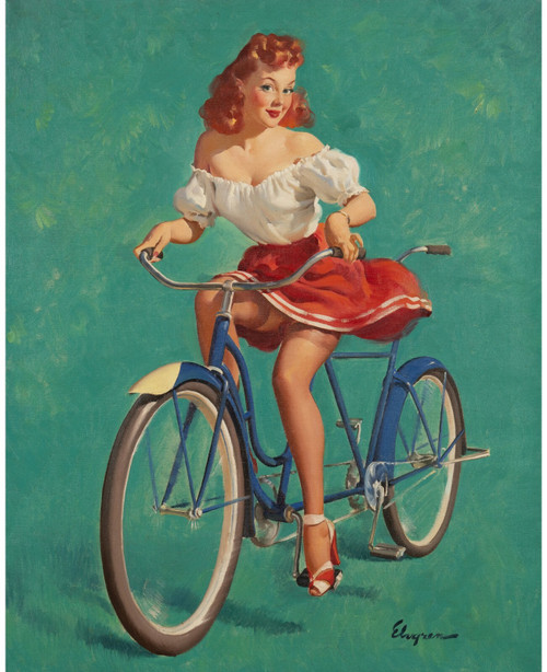 Gil Elvgren - Pinup Girl - The Bicycle Built for Woo 1947 Poster Canvas Movie Fi