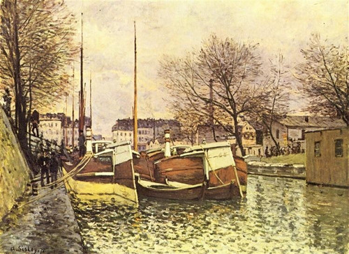 Alfred-Sisley-barges-on-the-canal-saint-martin-in-paris-1870 Poster Canvas Movie