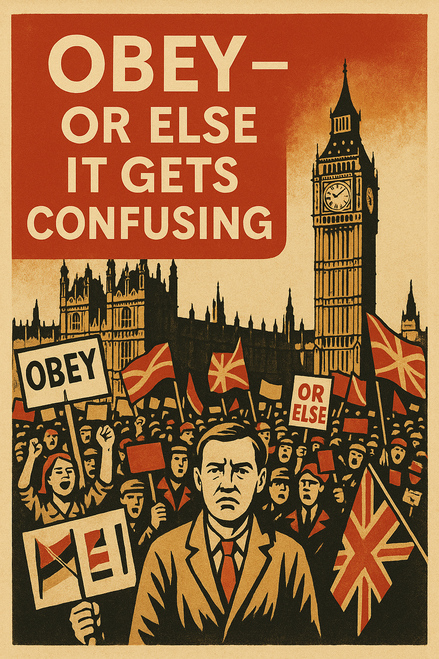 Obey or Else it gets confusing Protest at Parliament Propaganda Parody Alternative Poster Canvas Movie Film Print A0 A1 A2 A3 A4 A5 A6