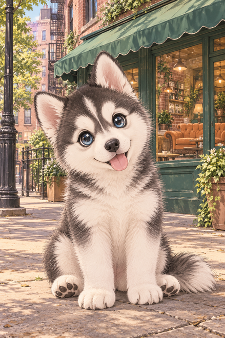 Cute Manga Husky Puppy on Friends Street