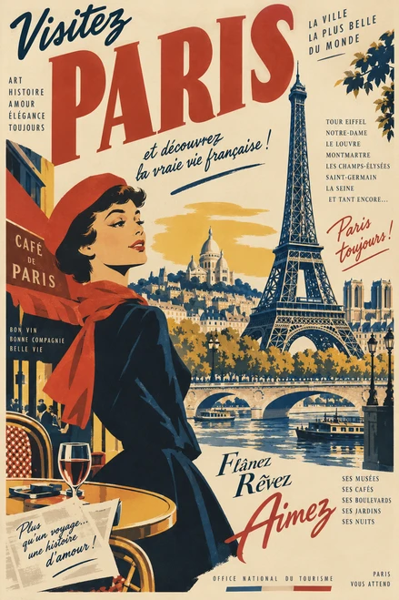 Retro Paris Travel Poster