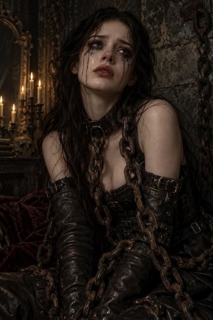 Dark Academia Crying Woman with Chains