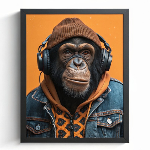 Hipster Monkey Wall Art Funny Chimp Print Monkey Dressed As Human Novelty Art (1