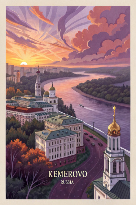 Mystical Kemerovo Russia Travel Poster - Siberian Cityscape Art Print Poster Mov