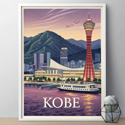 Captivating Kobe Japan Travel Poster - Iconic Harbor Skyline Art Print Poster Ca
