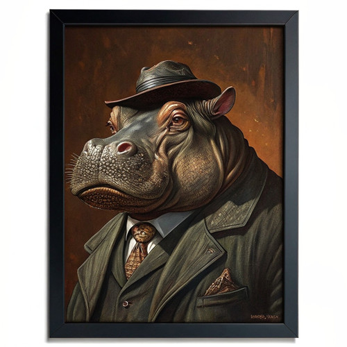 Vintage Animal Wall Art Hippo In A Suit Print Retro Artwork For The Lounge Print