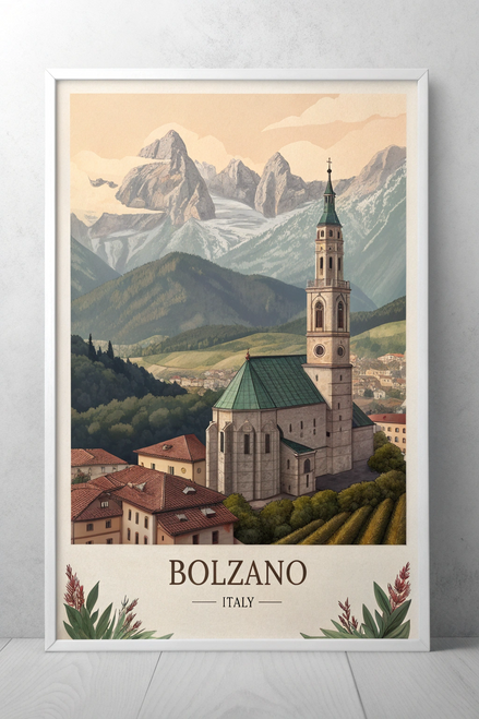 Bolzano Italy Travel Poster - Vintage Dolomites Mountain Art Print Poster Canvas