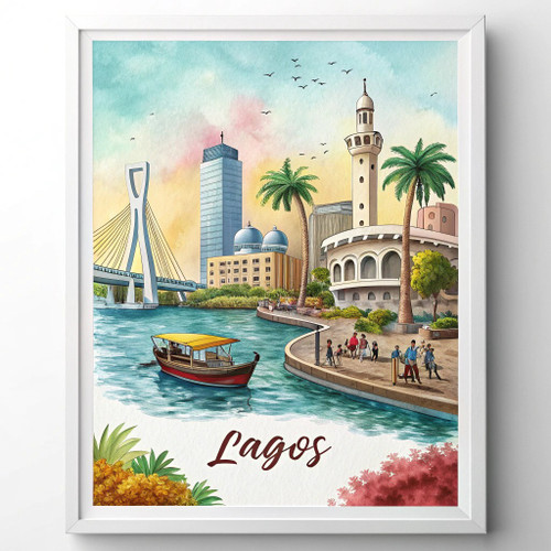 Lagos Nigeria Travel Poster - Vibrant African Cityscape Art Print Poster Canvas