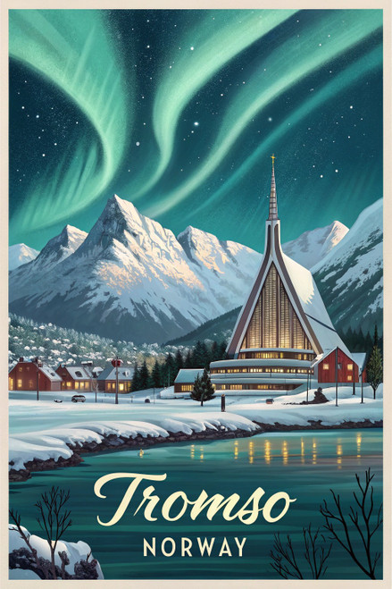Majestic Tromsø Norway Travel Poster - Northern Lights Art Print Poster Movie Fi