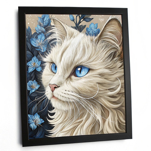Blue Eyed Cat Wall Art Cat Print Unique Artwork White Persian Cat Poster Art Pos