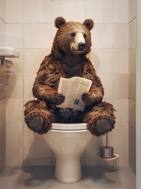 Bear on Toilet-2--3by4 Poster Canvas Funny Annimals Pritnt A0 A1 A2 A3 A4 A5 A6