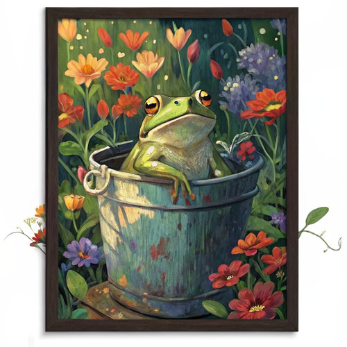 Enchanting Floral Frog Art Print, Vibrant Garden Decor, Frog In Spring Wall Art