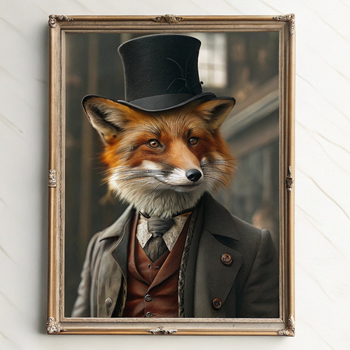 0_Gentleman Red Fox Vintage Portrait wearing clothes print Renaissance Animal He