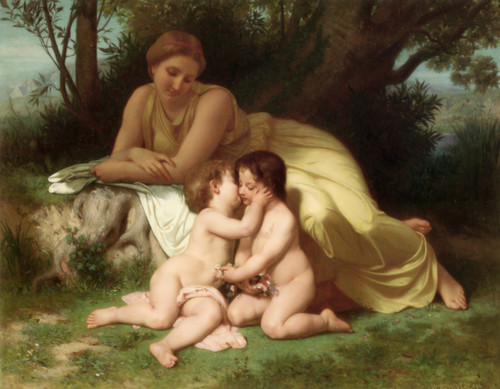 William Adolphe Bouguereau - Young Woman Contemplating Two Embracing Children 18