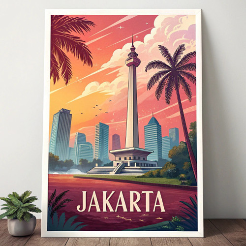 Exotic Jakarta Indonesia Travel Poster - Cultural Landmarks Art Print Poster Can