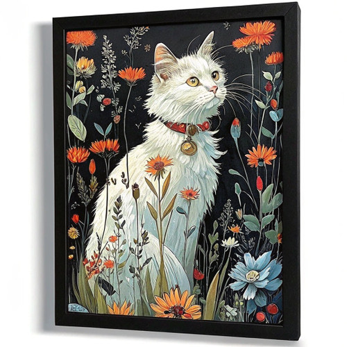 Cat In Floral Field Art Print Wall Art Framed Picture Flower Artwork Gift Poster