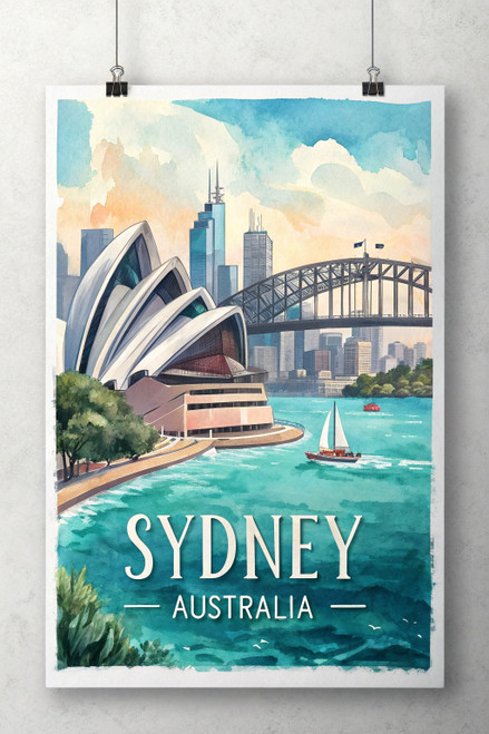 Majestic Sydney Australia Travel Poster - Iconic Harbour Bridge and Opera House
