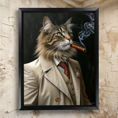 Vintage Striped Cat In A Suit Animal Wall Art Print Cat Poster Art Cat Print Art
