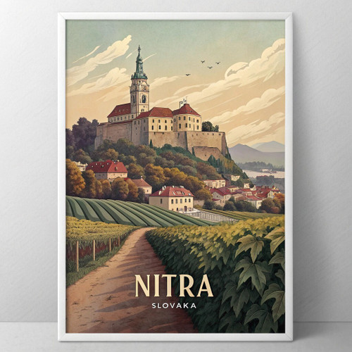 Enchanting Nitra Slovakia Travel Poster - Majestic Castle & Vineyard Art Print P