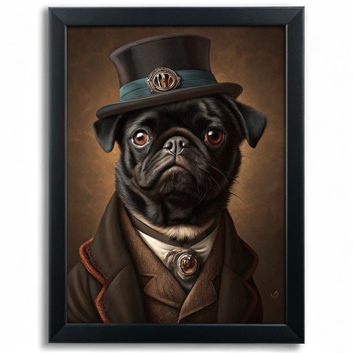 Black Pug Wall Art Print Victorian Gentleman Portrait Dog Poster Art Pug Gift (1